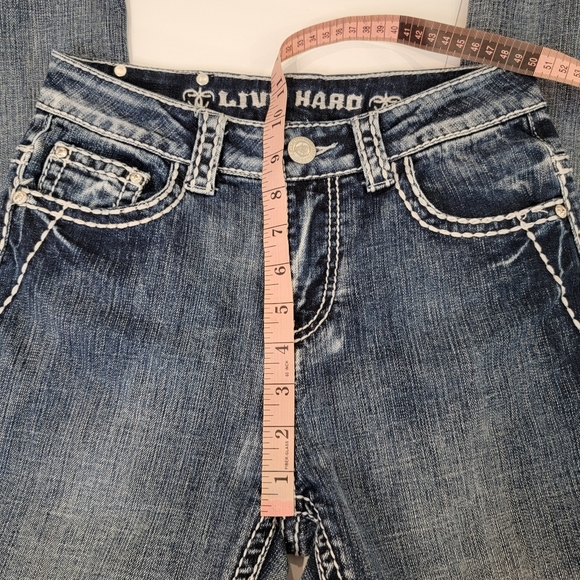 Live Hard Play Hard Thick Stitch Studded Boot Cut Jeans Size 2 - Picture 7 of 16